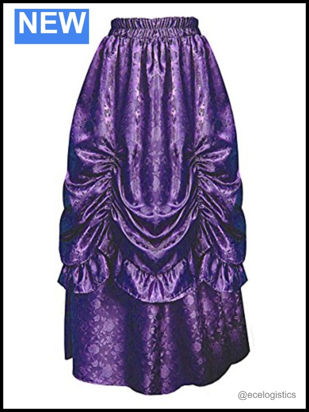 Victorian Steampunk Bustle Long Satin Floral Skirt